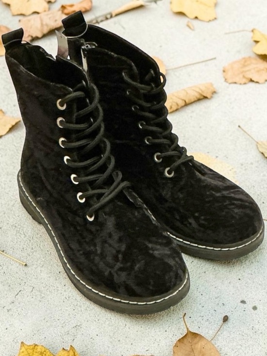 torrid Shoes - Torrid Plus Size Combat Ankle Boots Crushed Black Velvet Extra Wide Width - 9WW